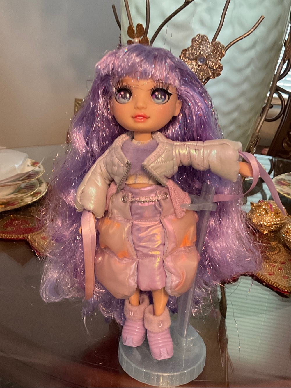 Rainbow Purple Hair Fashion Doll in Lavender Outfit